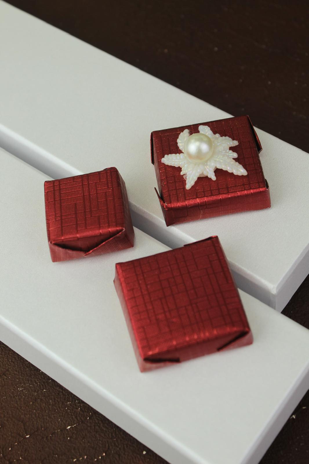 Vierkante gevulde chocolade met rode decoratie